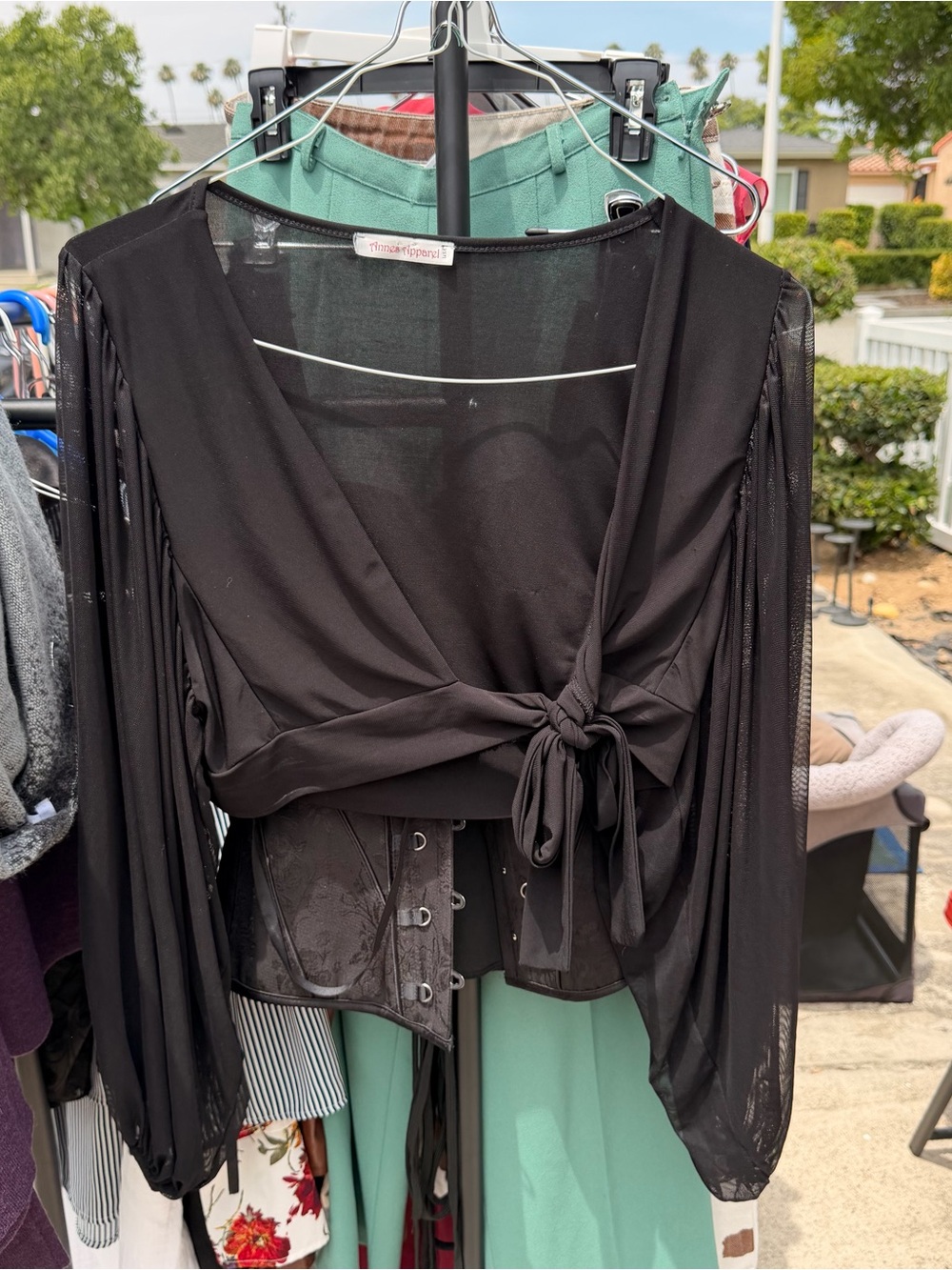 Black Sheer Wrap Top with Corset Detail